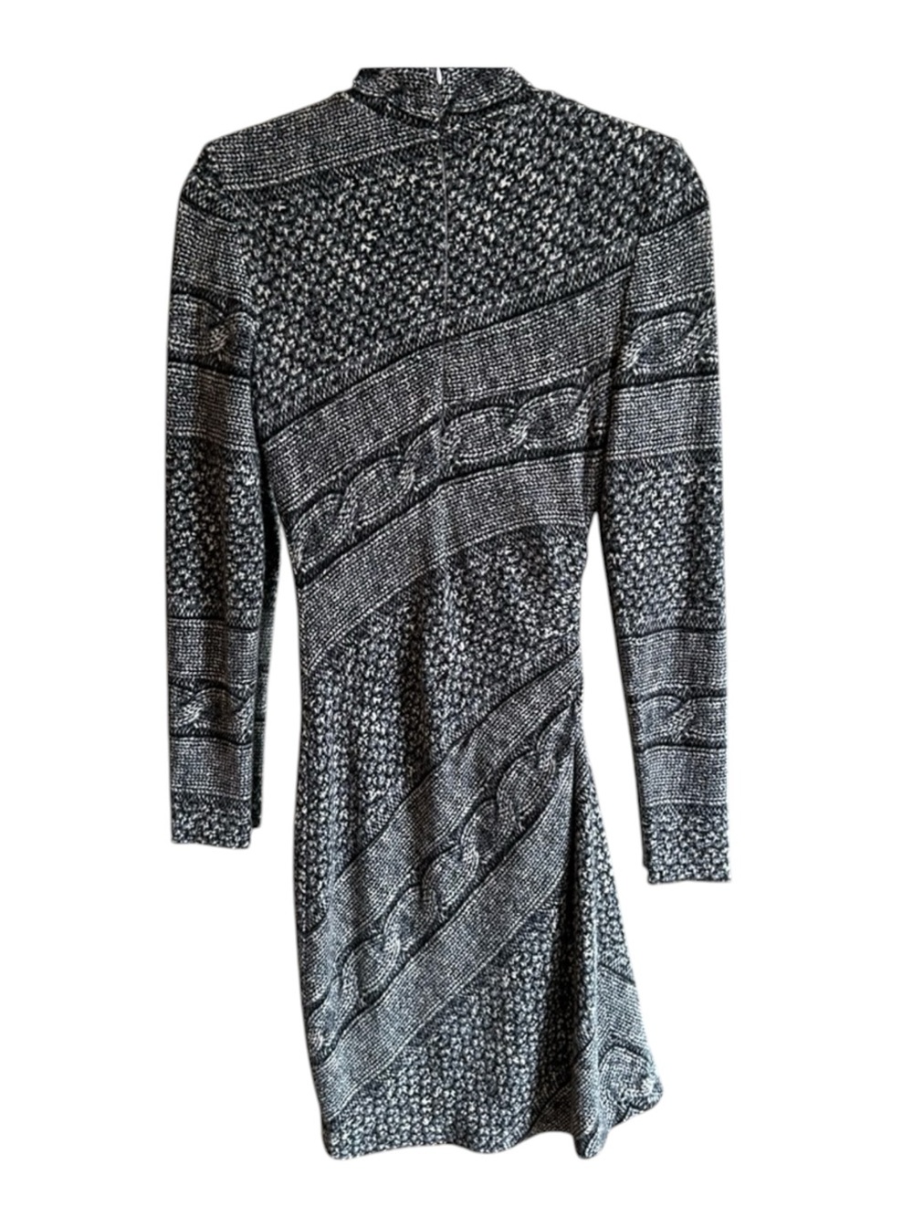 Vintage Caché Bodycon Sweater Dress Black White Cable Knit Long Sleeve L Made US - Picture 4 of 16